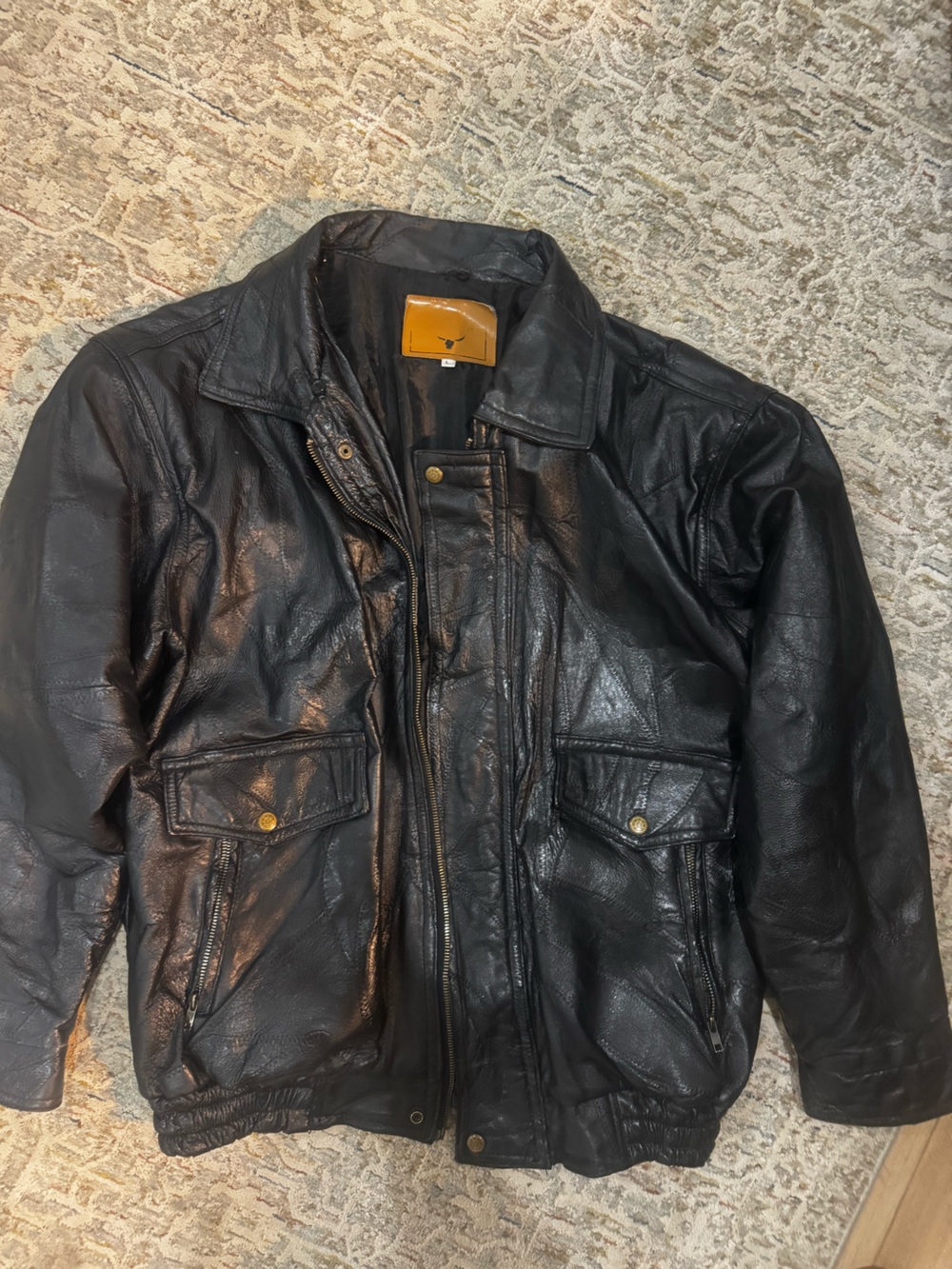 Vintage Men's Black Leather Bomber Jacket by Napoline Leather Size L